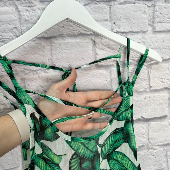 Miken Peplum Hem Sheer Swim Cover Up White Emerald Tropical Size S New - Picture 3 of 8